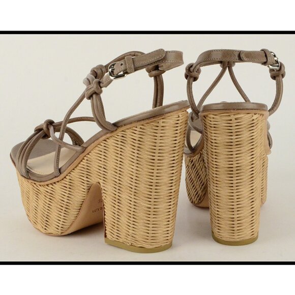 PRADA SHOES KNOTTED LEATHER WICKER WEDGE PLATFORM SANDALS sz 40 / 10 - Picture 10 of 13